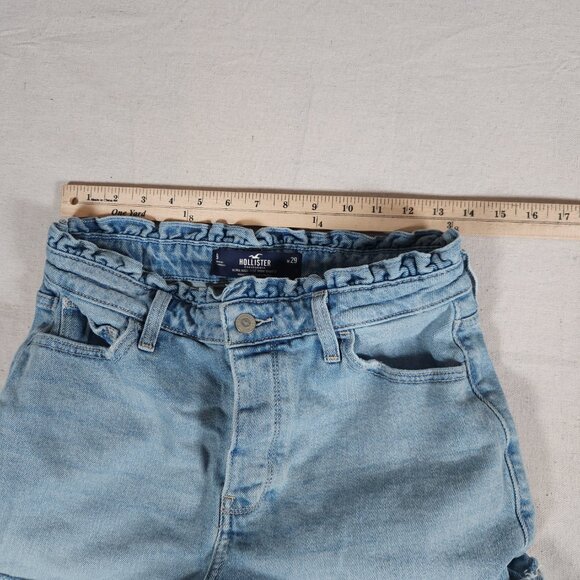 Hollister Mom Shorts W29 9 Ultra High Rise Paperbag Waist Button Fly Blue Denim - Picture 5 of 15